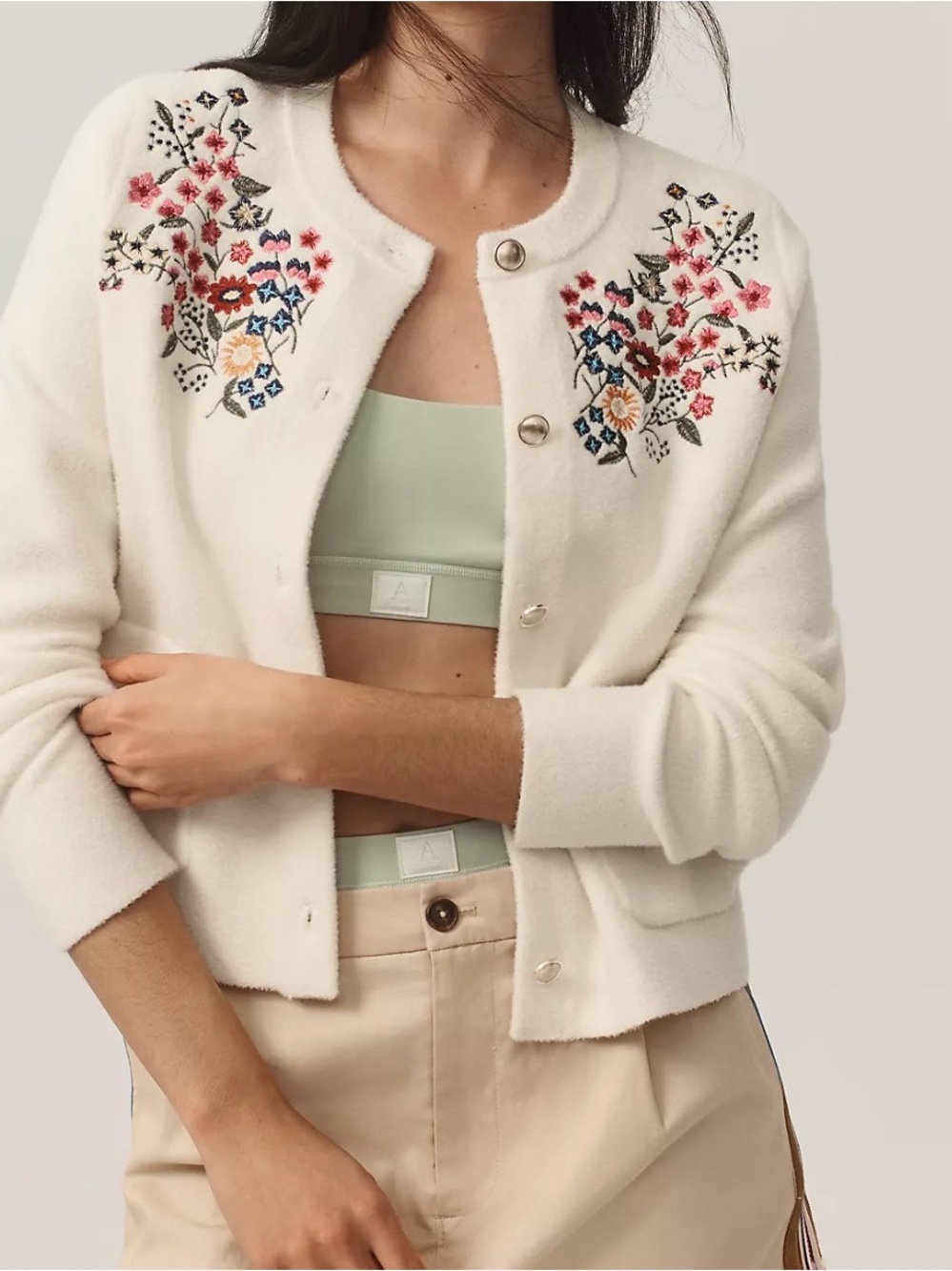 Anthropologie NVLT Embroidered Floral Lady Jacket Cardigan Ivory M